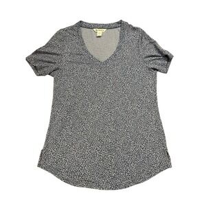 Athleta Blue Leopard Print V Neck Short Sleeve T Shirt Top Women's Size S